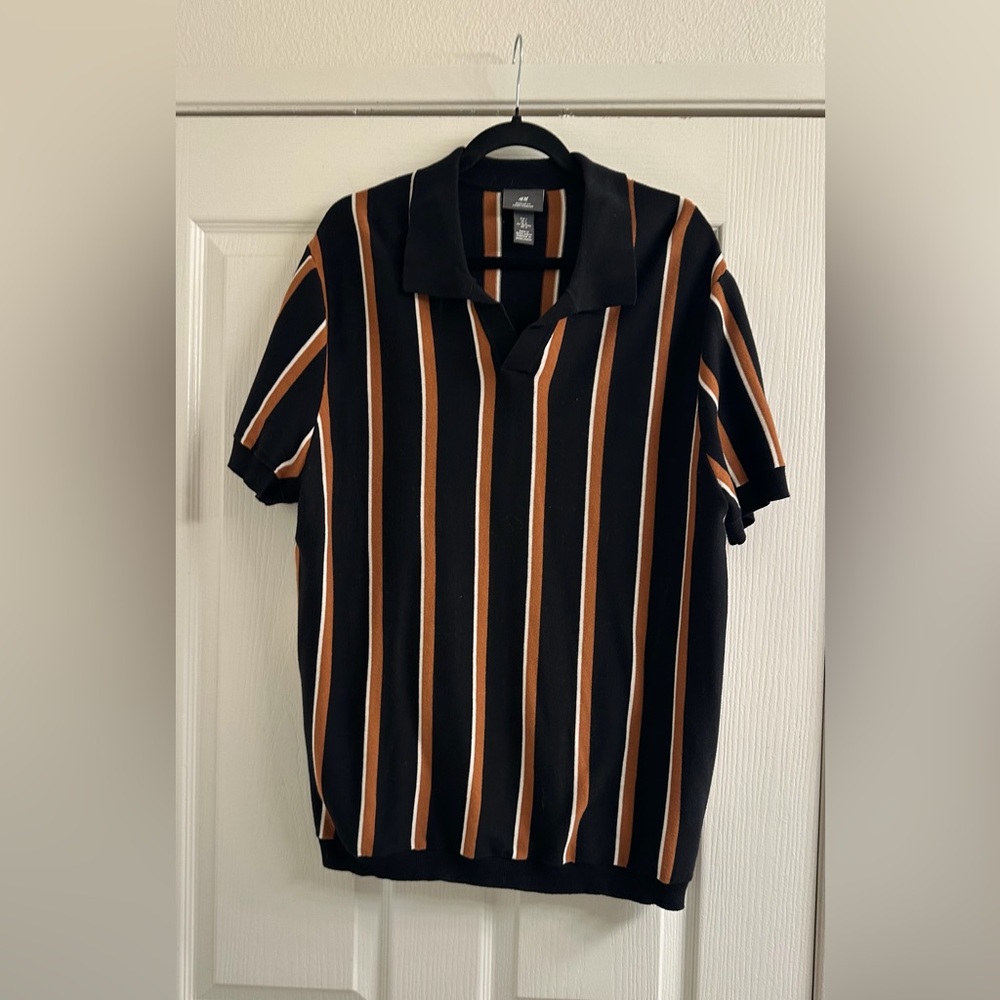H&M Black and Brown Striped Polo Shirt
